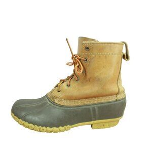 LL Bean Brown Leather Lace Up Round Toe Unlined Ankle Duck Boots Size 9 M